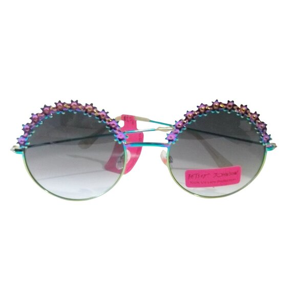 Betsey Johnson Crystal Embellished Round Sunglasses – Iridescent Rainbow Frame - Picture 1 of 4
